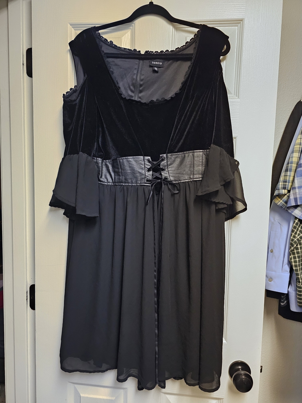 torrid Black Velvet & Chiffon Lace-Up Mini Dress